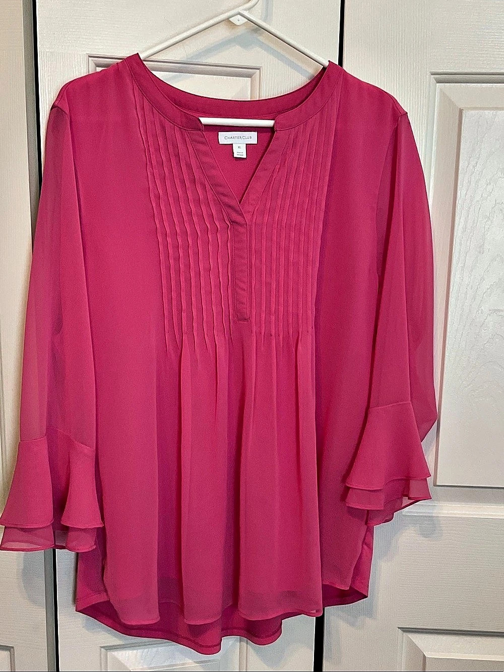 Charter Club Pintuck Pleated Bell-Sleeve Blouse Pink